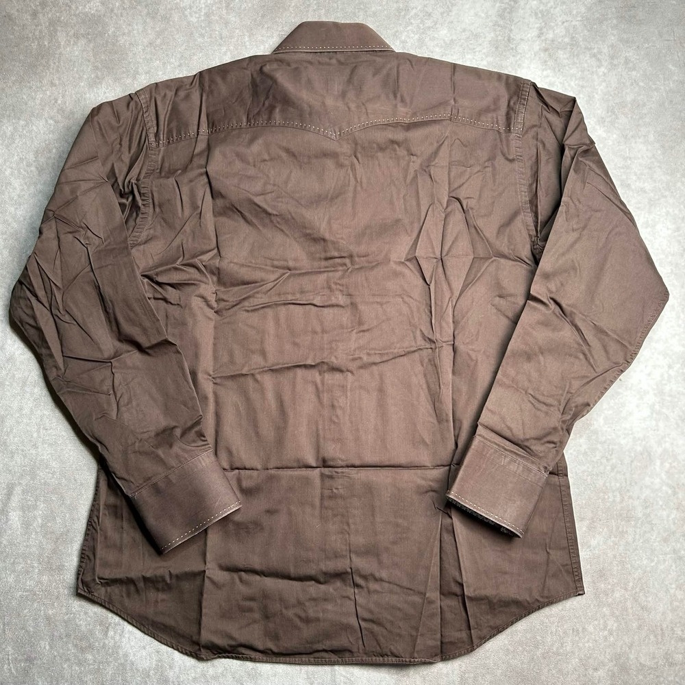 Bogosse Mens Brown Western Square Button Down Shirt Long Sleeve Cotton Sz 6 2XL - Picture 2 of 7